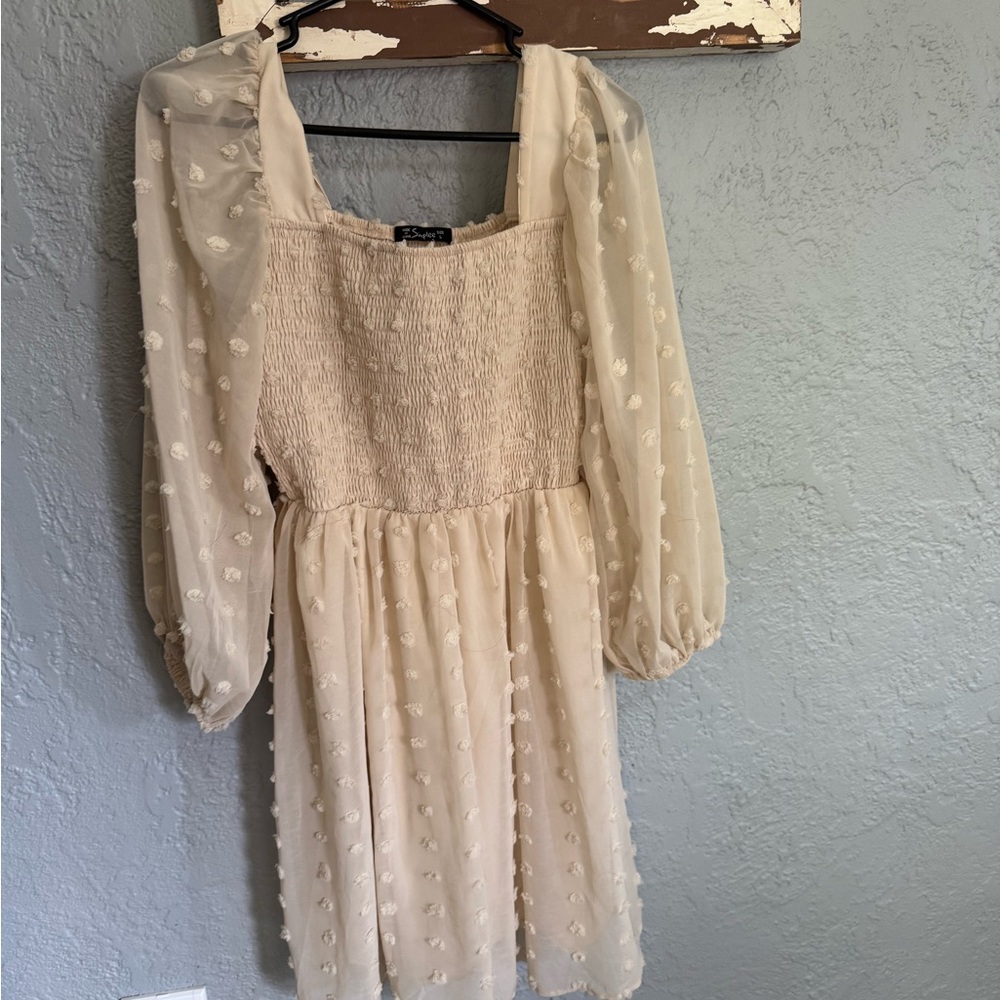 Casual Women's Swiss Dot Square Neck Puff Sleeve Mini Dress